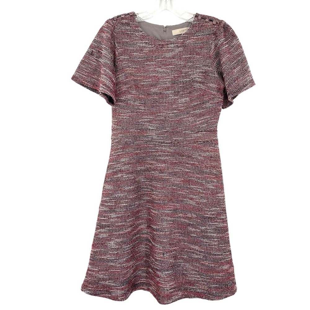 Ann Taylor LOFT Red Tweed Short Sleeve Shift Dress